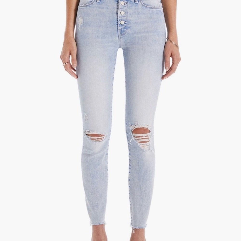 MOTHER Denim The Pixie Fray Ankle
Skinny Exposed Button Action Shot Jean